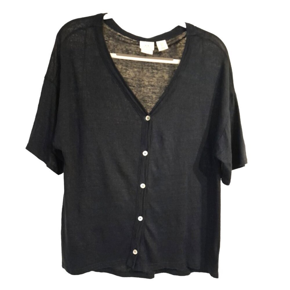 Halston 100% Linen Oversized Blouse Dark Blue Size S